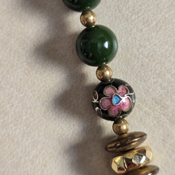 Suzette Necklace Beaded Green Enamel Vintage Beads - Picture 8 of 16